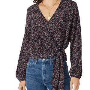 Madewell Raelynn Floral Silk Wrap Top Black Size Small